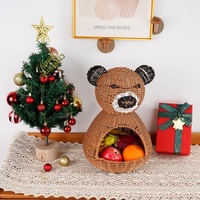 Kleine beren-vormige PP rieten mand met creatief dierenontwerp, minimalistische stijl voor woondecoratie, gestoomd.