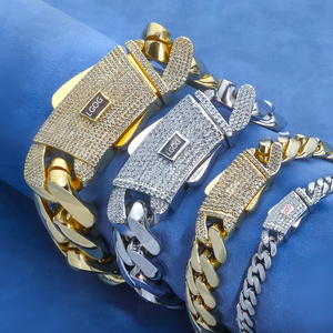 Bracelet cubain Moissanite Iced Out en argent sterling 925, serti clos, plaqué or 18 carats, style Hip Hop, maillons entrelacés - Product Image 6