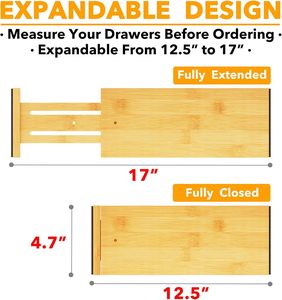 <b>6</b> Pack Expandable Bamboo Spring Loaded Dresser <b>Drawer</b> Dividers for Clothing Wood Adjustable <b>Drawer</b> Organizers for Kitchen - Product Image 6