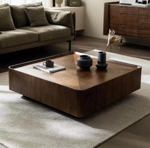 Italian Minimalist Solid Black <strong>Walnut</strong> <strong>Coffee</strong> <strong>Table</strong> with Storage Nordic Modern Designer square Jiangsu Origin - Product Image 6