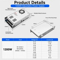 Alimentation électrique réglable 1200W 12V 15V 24V 36V 48V 60V 72V 80V 110V 150V 220V 0-83.3A 1200W Alimentation à découpage AC/DC