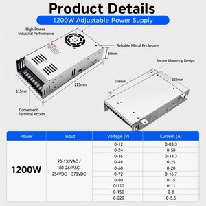 แหล่งจ่ายไฟปรับได้ 1200W 12V 15V <span class=keywords><strong>24V</strong></span> 36V 48V 60V 72V 80V 110V 150V 220V 0-83.3A 1200W AC DC แบบสวิตชิ่ง - Product Image 2