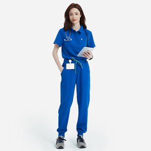 Uniforme d'infirmière personnalisé bleu royal à manches courtes, anti-rides, extensible dans <span class=keywords><strong>les</strong></span> 4 sens, uniforme d'hôpital, tenue médicale pour femmes, ensembles de blouses médicales - Product Image 3