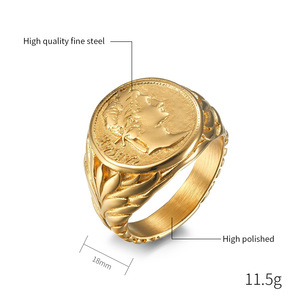 Rome Empire Caesar Face Rings Acero inoxidable 18K Oro Punk Hip Hop Caesar Head Coin Anillo de plata para hombres Mujeres - Product Image 5