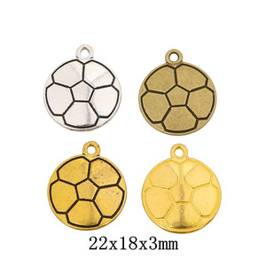Dijes de Balón de Fútbol para la Creación de Joyas, Colgantes Grabados de Aleación de Zinc de 22x19x3mm, 4 Colores - Product Image 1