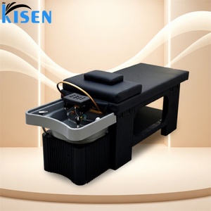 Kisen Lit de lavage de cheveux de luxe noir pour salon, table de spa capillaire, nécessite une installation de plomberie, pour salons de beauté et salons de coiffure - Product Image 1