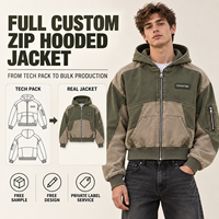 Veste à capuche zippée personnalisée pour homme, style color block délavé, avec patch tissé et logo personnalisé pour un look streetwear vintage