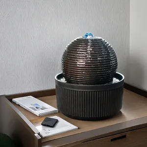 <span class=keywords><strong>Fontaine</strong></span> à eau Sphère noire Zen moderne avec lumière LED bleue, dispositif d'eau de bureau de conception d'anneau concentrique pour la maison ou le bureau - Product Image 5