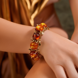 Bracelet en acier inoxydable plaqué or avec pierres d'ambre pour femmes, bijoux de mode - Product Image 3