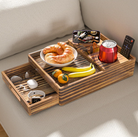 Support de tasse vintage en bois pour canapé, plateau de rangement 7-en-1 pour canapé, table d'appoint avec tiroir coulissant pour boissons, tasses, collations, télécommande