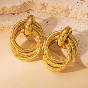 ट्रेंडी उन्नत गहने 18k pvd गोल्ड प्लेटेड ज्यामितीय मल्टीपल सर्कल स्टेनलेस स्टील ड्रॉप इयररिंग सेट - Product Image 3