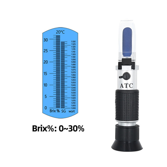 Portable Handheld SG 1.000-1.130 Brix 0-32% ATC Refractometer for Beer Wine Alcohol Analysis