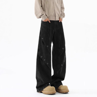 Jeans en denim pour hommes, style américain, délavé, patchwork déstructuré, coupe droite, décontracté, haute qualité, vente en gros, logo personnalisé, OEM, ODM