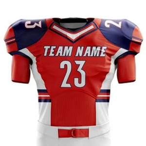 Conjunto de Uniforme de Fútbol Americano Sublimado Personalizado, Pantalones y Camiseta para Hombre, Rojo, Blanco y Azul, Cuello en V, Manga Corta, Absorbente de Humedad - Product Image 4