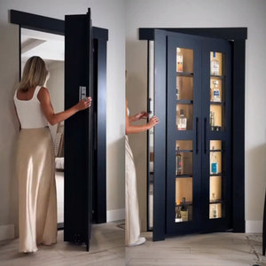 בית מגורים פנימי עץ ארון יין דלת כביסה חדר כביסה בלתי נראה מדפי דלת עץ מלא - Product Image 3