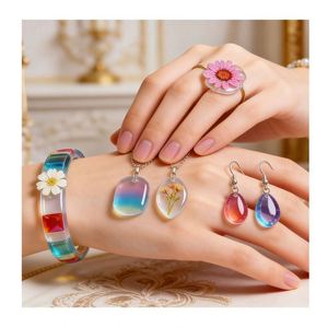 Gift Ready <b>Silicone</b> Jewelry Kit Hard Transparent Cure UV Light Molds Earrings Pendants Glitter Foil Flowers DIY Craft Supplies - Product Image 3
