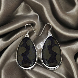 Art Palace Teardrop Onyx Drop <b>Earrings</b> <b>Silver</b> Plated Bezel Setting Women's Classic Jewelry - Product Image 3
