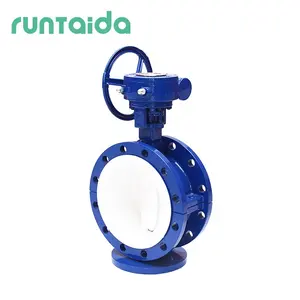 DIN Gearbox Type Ptfe Seat Manual Flanged Soft Rubber Seal Full Lined PTFE Disc Double Flanged Butterfly Valves Handles