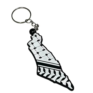 Mapa palestino con llavero con estampado de patrón de Keffiyeh, llavero de Palestina con dijes de sandía, regalo de llavero con símbolo palestino - Product Image 1