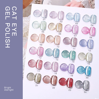 Vernis Gel UV Sans HEMA pour Fournisseur d'Ongles, Professionnel, DIY, à Base d'Eau, Pailleté, 24 Couleurs, Effet Œil de Chat Argenté Arc-en-ciel, Longue Durée