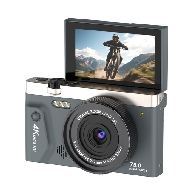 4K Digital Camera 75MP 18X Zoom 3.0" 180° Flip Screen Vlogging Camera 64MP CMOS Sensor Portable Camcorder for Content Creator