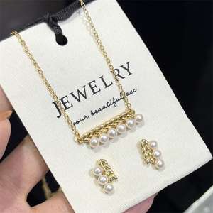 Ensemble de bijoux Zhuji en or 14 carats, collier et boucles d'oreilles en perles d'eau douce, forme d'épi de blé, faisceau d'équilibre, 5-6 mm, lumière intense, sans défaut, bijoux fins - Product Image 1