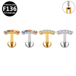Getta ASTM F136 G23 Titane Clous de Labret Sans Filetage 16G à Poussoir pour Piercing Cartilage Oreille Tragus Hélix, Zircon pour Enfants - Product Image 2