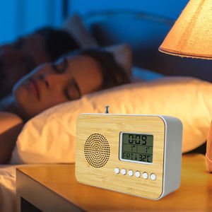 Emaf trang trí nội thất khuyến mại Nhiệt độ đầu giường xách tay FM báo động tre lịch kỹ thuật số <span class=keywords><strong>LCD</strong></span> hiển thị bảng đồng hồ với đài phát thanh - Product Image 4