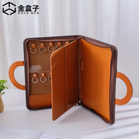 Porte-documents marron en cuir pu avec fermeture éclair, porte-documents avec poignée, sac à clés avec logo personnalisé