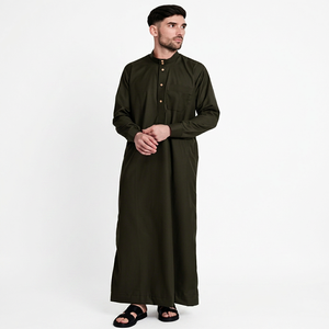 Handmade Cotton <b>Thobe</b>/Thawb for Spring Summer Casual Lightweight Anti-Wrinkle Ankle Length Breathable Hand Drawn Printing Eid - Product Image 1