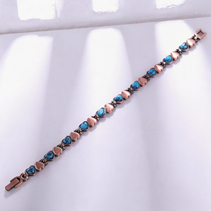 Heart Shape Turquoise <b>Copper</b> Alloy <b>Bracelet</b> Antique Plated Vintage Chain Link Unisex Jewelry Gift - Product Image 4