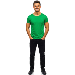 Custom Printed Front Men's T-Shirt Green Color O-Neck Short Sleeve 100% Cotton Breathable Regular Fit Casual - Product Image 1