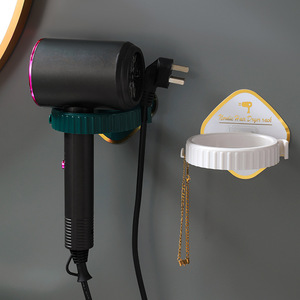 Support mural pour sèche-cheveux sans perçage, étagère de rangement pour salle de bain, forme polygonale, en PP - Product Image 2