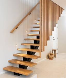 Escalera Flotante Prima Loft de Líneas Sencillas, Escalera sin Estructura Depresiva <span class=keywords><strong>con</strong></span> Peldaños de <span class=keywords><strong>Madera</strong></span> Sólida para Apartamentos <span class=keywords><strong>con</strong></span> Techos Altos - Product Image 6