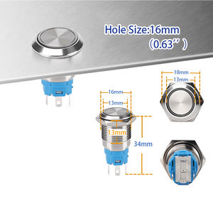 Interrupteur à bouton-poussoir avec anneau lumineux bleu 12V 24V DC pour un affichage clair de l'état des équipements industriels - Product Image 2