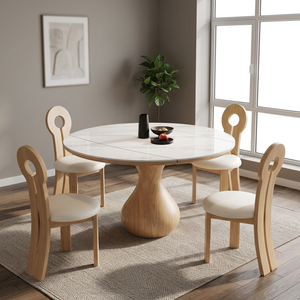 Ensemble de table à manger rectangulaire moderne en bois massif rotatif avec 4 chaises |   Table à piétement en marbre pour 6 personnes, fournisseur indien - Product Image 4