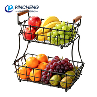 Panier de rangement pour fruits et légumes de comptoir ménager, en maille métallique durable, panier à fruits à 2 niveaux pour la cuisine