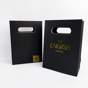 Premium Black Kraft Paper <b>Bags</b> - Gold Foil Printed Die-Cut Handle <b>Bags</b> for Hotel Amenities & <b>Gift</b> Packaging - Product Image 3