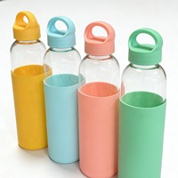 Gobelet réutilisable en verre borosilicate de 500 ml avec manchon en silicone, bouchon à vis anti-fuite, unisexe, portable pour les voyages et l'extérieur
