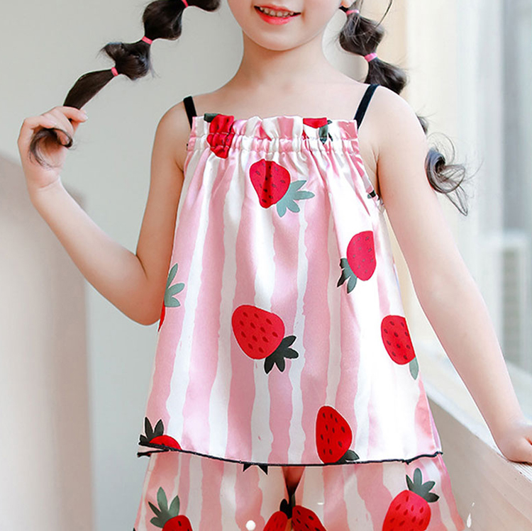 2021 г., детские летние атласные комплекты одежды для сна с милым принтом для девочек детский пижамный комплект, детские пижамы из двух предметов