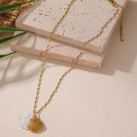 Collar de Acero Inoxidable para Mujer, Serie Océano, Caballito de Mar y Estrella de Mar, Chapado en Oro de 18K, Color Duradero