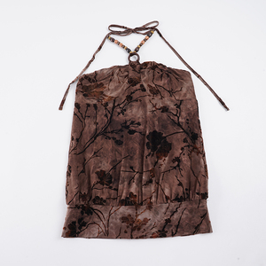 Summer Fashion Vintage Print <b>Beaded</b> Mesh Vest <b>Top</b> Irregular Hem Backless Halter <b>Top</b> - Product Image 6