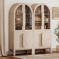 WAMPAT Vitrine arquée de 71 po, bibliothèque beige en 2 pièces avec portes en verre, capacité de 259 lb et étagères réglables pour salon