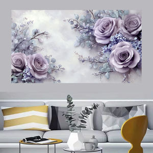 家の装飾 抽象的な紫色の花 キャンバスアート、カスタマイズ可能なモダンな花の絵画と印刷ポスター - Product Image 4