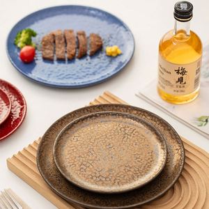 Vintage Style <b>Ceramic</b> Pizza Pasta Flat <b>Plate</b> Restaurant Tableware Round Porcelain Steak <b>Plate</b> Household Dessert Fruit <b>Plate</b> - Product Image 4