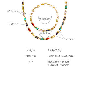 Conjunto de joyas rectangulares de acero inoxidable, collar de retales de diamantes de imitación de piedra natural colorida, vintage - Product Image 4