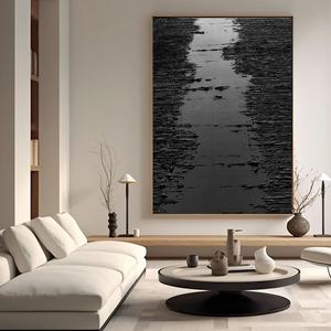 Arte Murale Wabi Sabi Nera, Dipinto 3D Testurizzato, Arte Murale in Gesso Nero, Dipinto Astratto Nero, Quadri Neri - Product Image 3