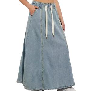 Falda vaquera larga informal para mujer, diseño personalizado estilo callejero americano, cintura elástica, corte holgado con dobladillo amplio - Product Image 3