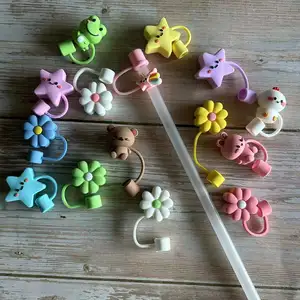 Wholesales Tumbler Mugs Accessories Silicone Straw Dust Toppers Animal Flower 10 mm Tumbler Straw Tip Covers