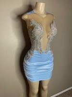 Robe de soirée sexy en strass argentés Ocstrade Fashion Design, robe en maille scintillante avec cristaux, tenue d'anniversaire, robe mini bleue pour club